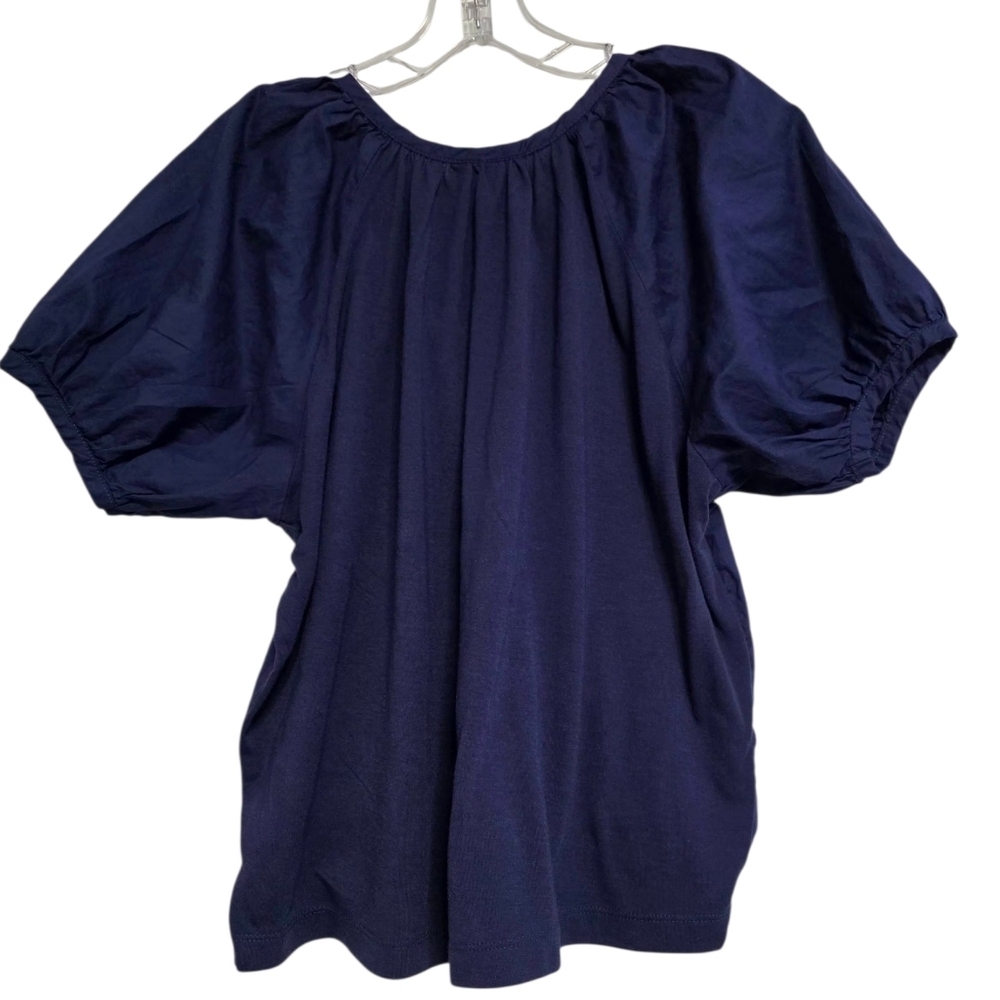 Jessica Simpson Blue Blouse with Red Floral Embroidery Size Medium - Picture 2 of 6